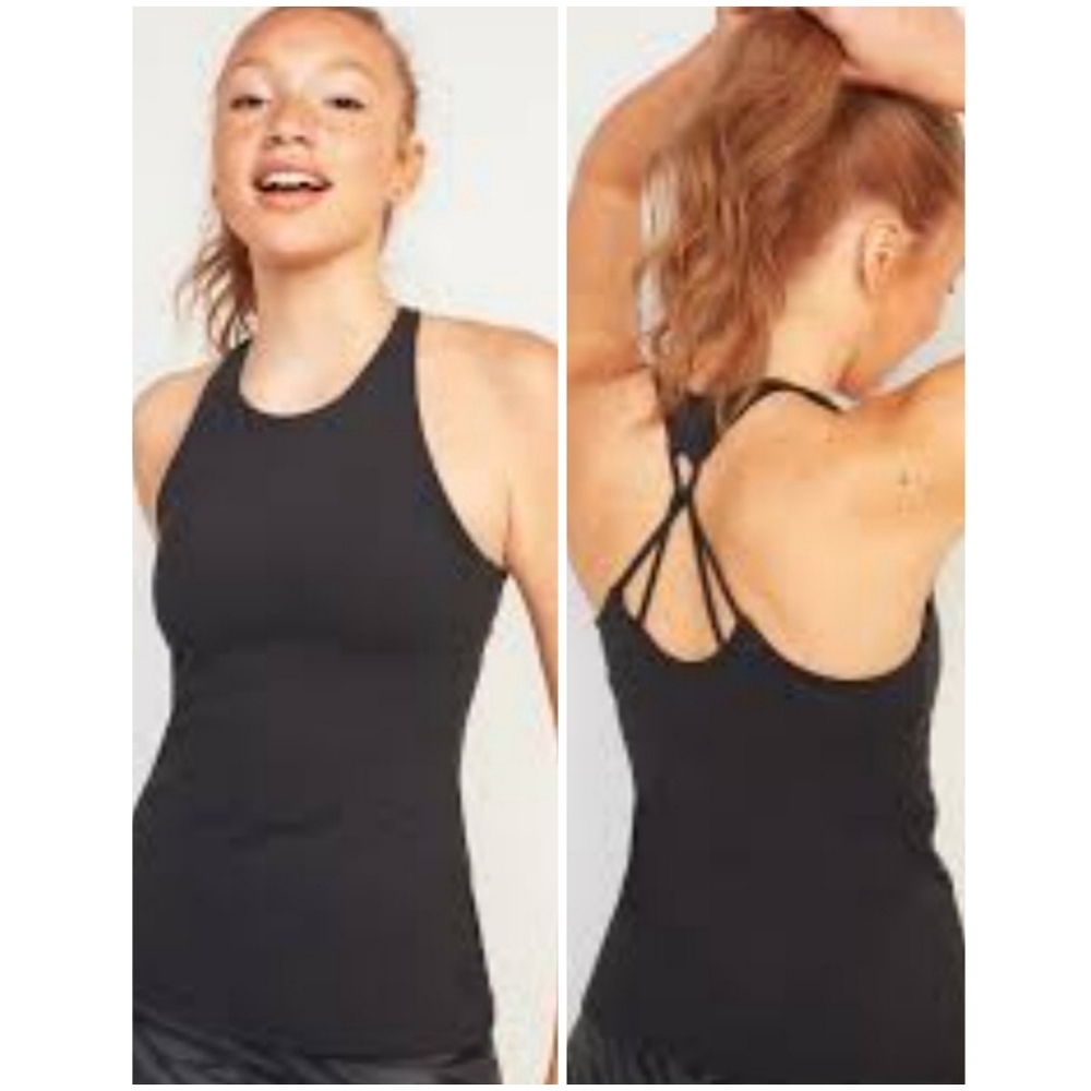 Old Navy Active Powersoft Strappy Shelf Bra Tank top Black Size XL